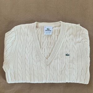 Lacoste Ivory Women’s V-Neck Cable Knit Sweater